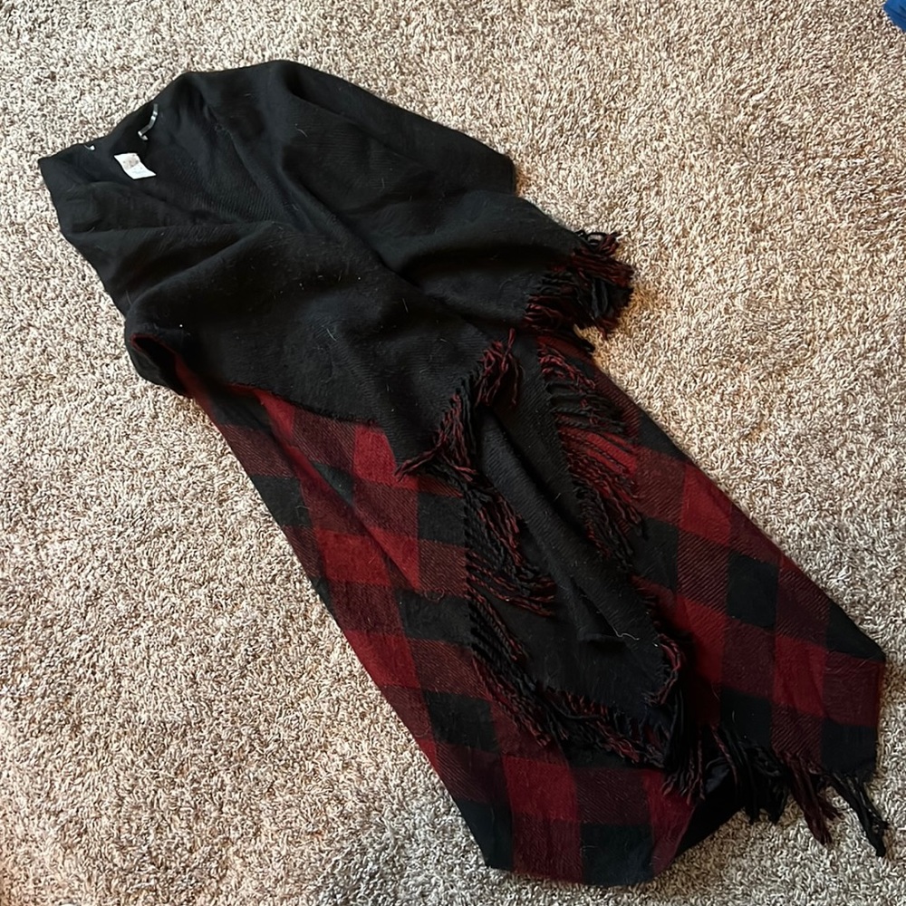 And away Buffalo plaid poncho